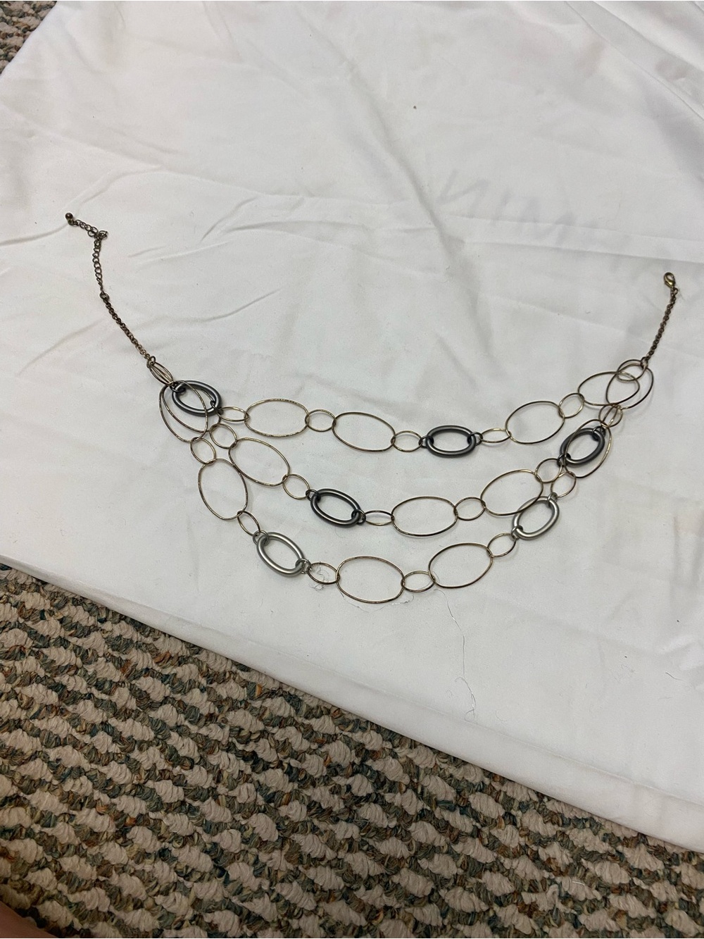 Source Unknown Three-Row Gold and Silver Oval Link Necklace